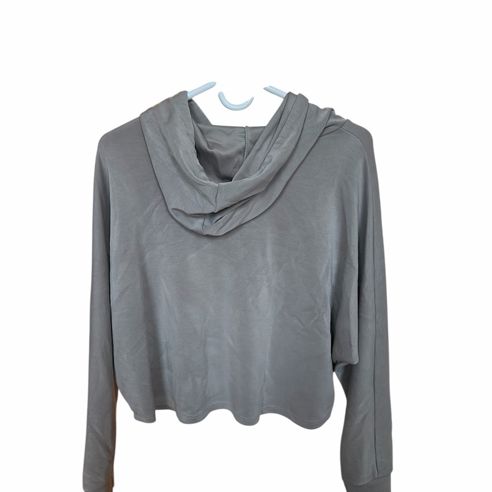 Cropped Light Gray Hooded Pullover Sweatshirt - image 2